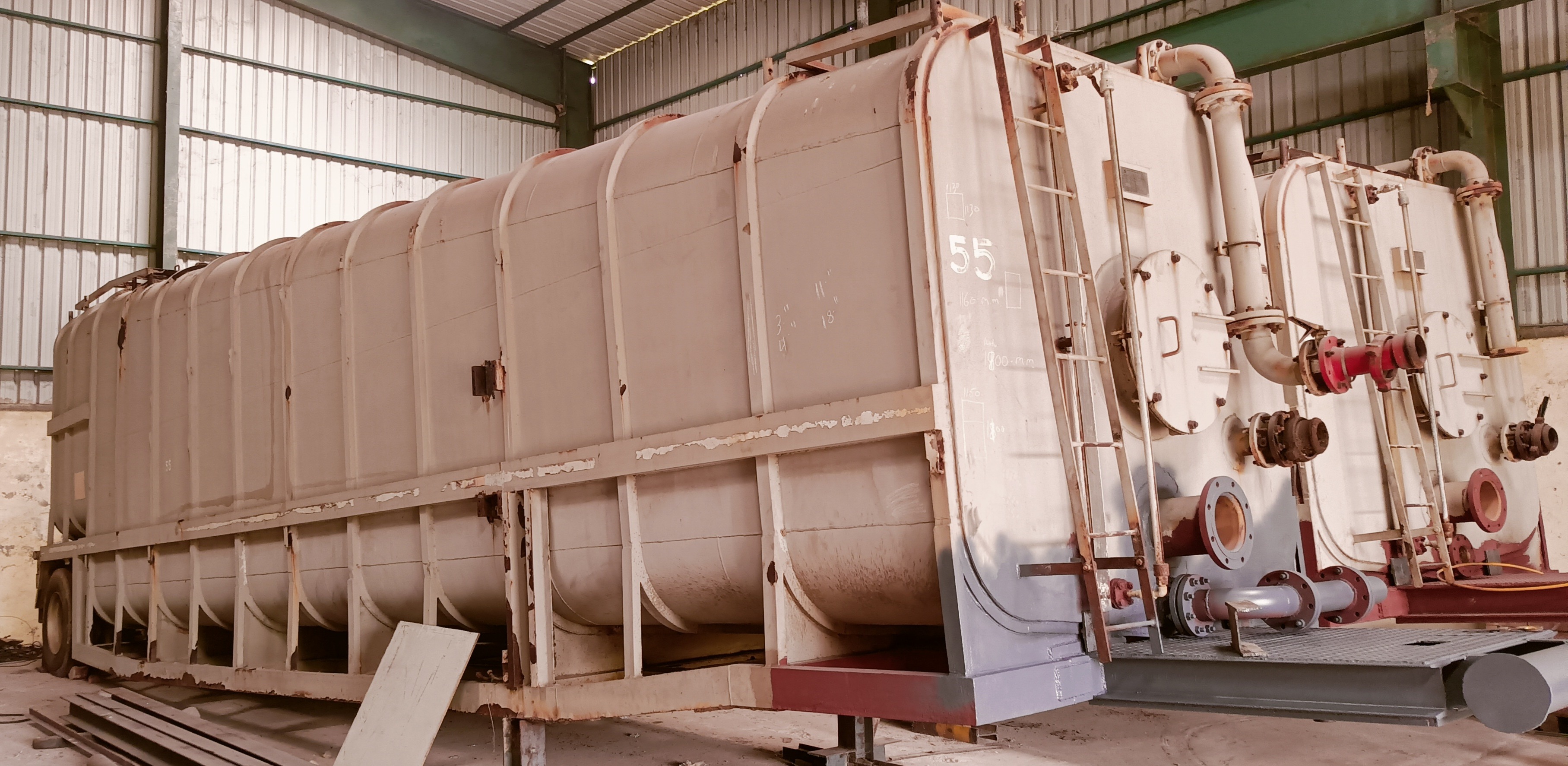 Frac tank manifold undergoing refurbishment in the workshop